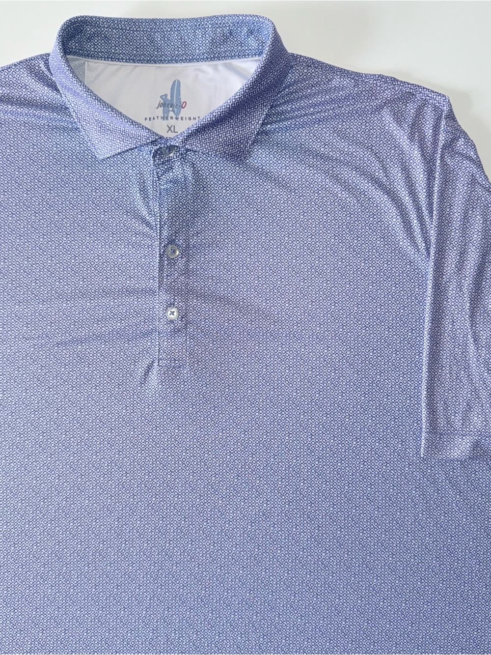 Johnnie-O Featherweight Polo Men's XL Blue Purple Geometric UPF 50 Protection